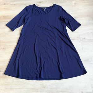 Eileen Fisher Women’s Navy Blue Scoop Neck Half Sleeve Tunic Top Blouse Size S